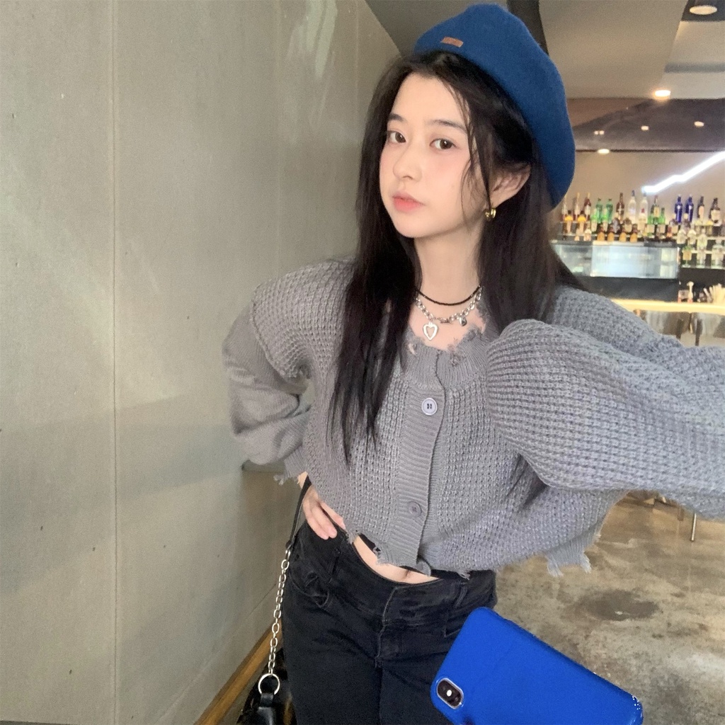 Áo Khoác Cardigan Dệt Kim Tay Dài Dáng Ngắn Phong Cách Hàn Quốc Thời Trang Cho Nữ