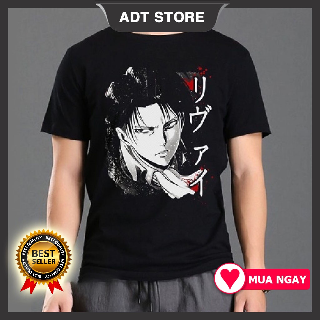 Áo thun in hình attack on titan levi eren màu đen độc đẹp giá siêu rẻ cực HOT