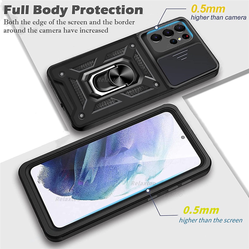 Ốp điện thoại kiểu giáp có nắp trượt bảo vệ camera cho Samsung Galaxy S21 Ultra S20 Plus Ultra S20 Fe S20FE S21+ S20+ 5G