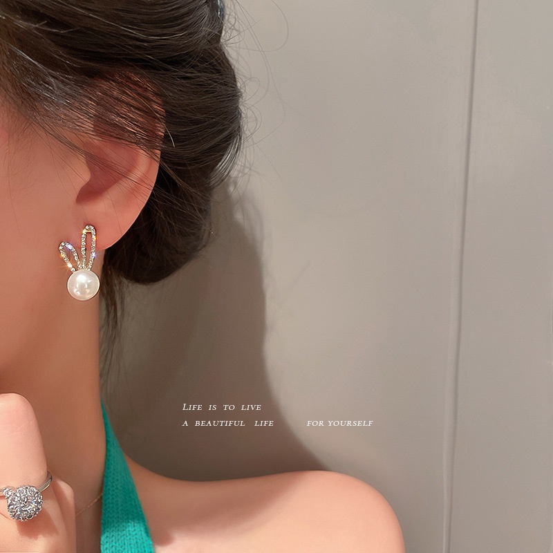 Bông Tai S925 Mặt Hình Tai Thỏ Đáng Yêu Lấp Lánh