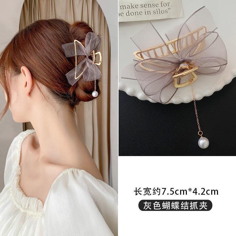 Kẹp tóc kim loại đính nơ voan xinh xắn thời trang phong cách Hàn Quốc