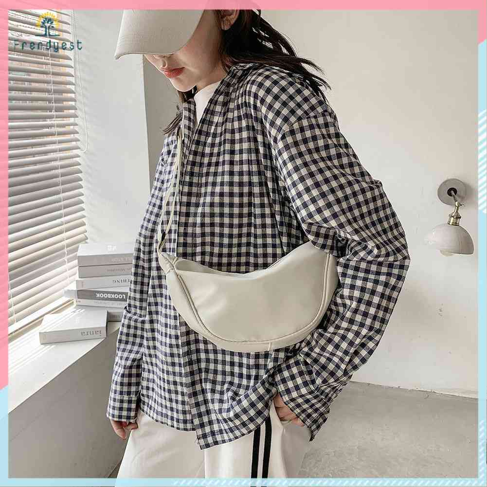 Túi Đeo Chéo Ngực Vải Canvas Màu Trơn Thời Trang Cho Nữ