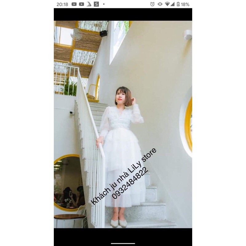 ẢNH VÀ VIDEO THẬT 1000% Đầm lưới tầng kết cườm và hoa nổi