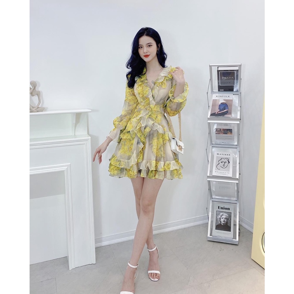 Đầm Loang Vàng Siêu Xinh Phối  Màu Sang Chảnh - Công Chúa Xòe Bướm - Tôn Dáng UP