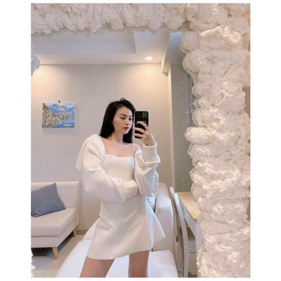 Set 3 món áo cardigan kèm áo 2 dây mix váy
