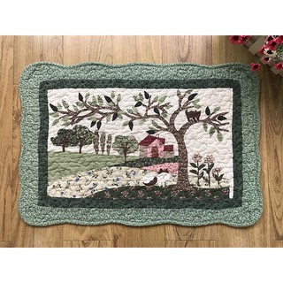 Thảm chùi chân cotton chống trượt 40x60, Hoa chong chóng vòng tròn- viền cam