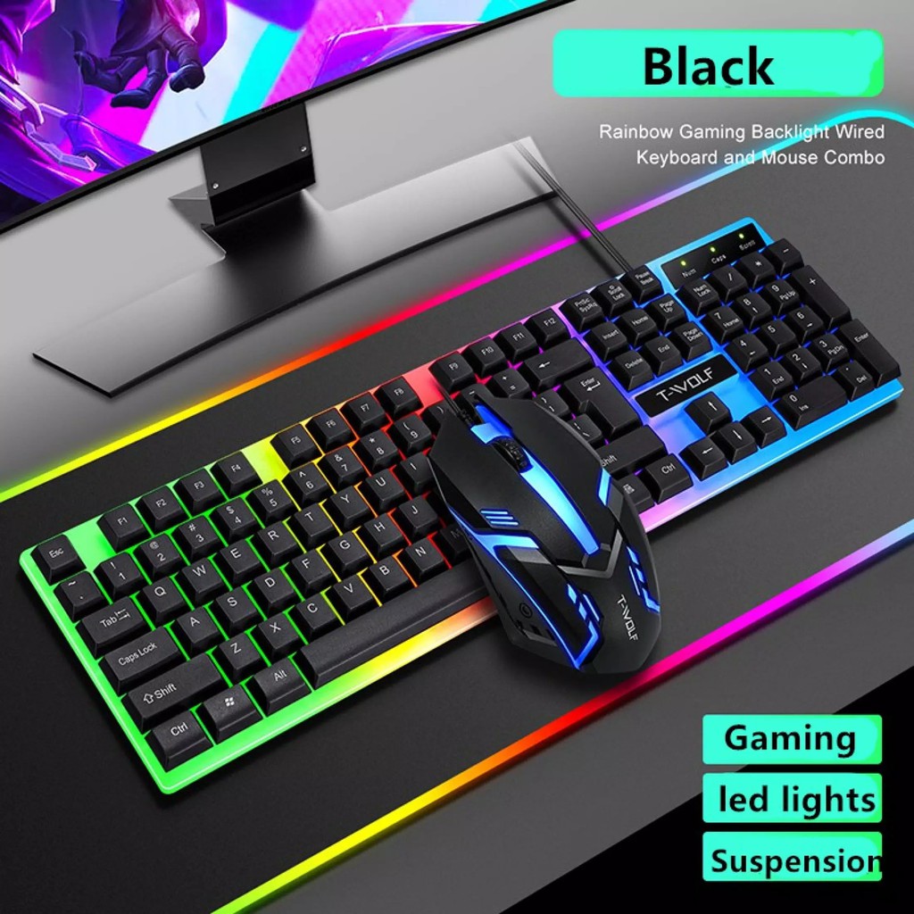 Combo Chuột Và Bàn Phím T-Wolf Tf 230 Usb Led 7 Màu Bàn Phím Giả Cơ Và Chuột Gaming Gear TWOLF TF230 Led