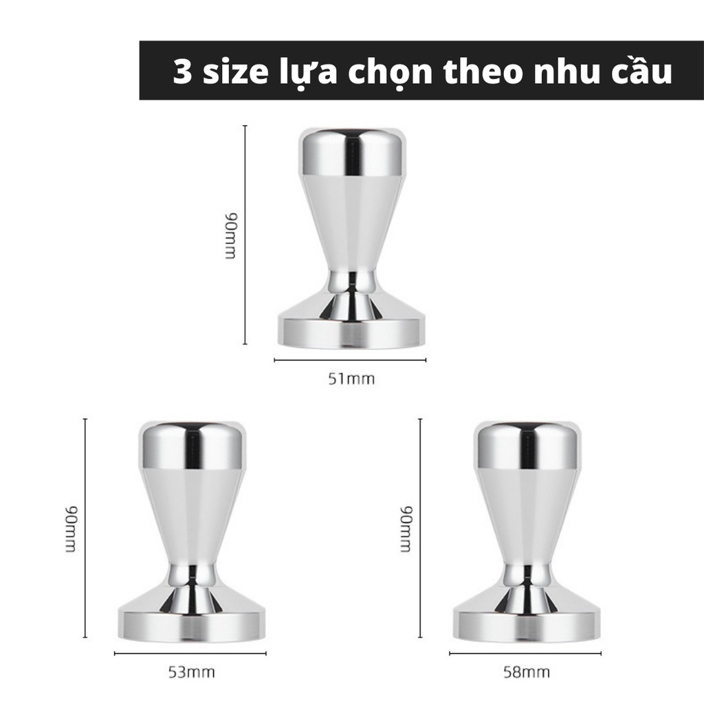 Tamper Tay Nén dụng cụ nén cà phê 3 lưỡi pha Espresso cafe Arabica Inox cao cấp tay nén café đường kính 51-53-58mm