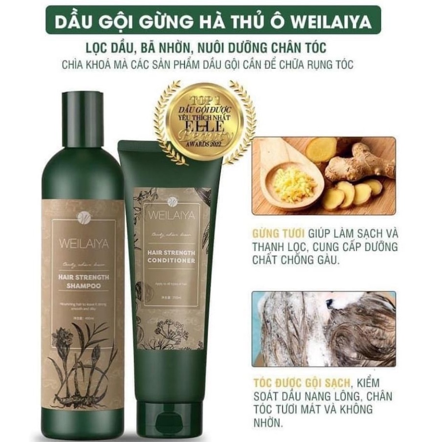 Dầu gội, Dầu xả Weilaiya, Dâu gội xả gừng trắng Weilaiya, Dầu gội xả gừng nâu Weilaiya