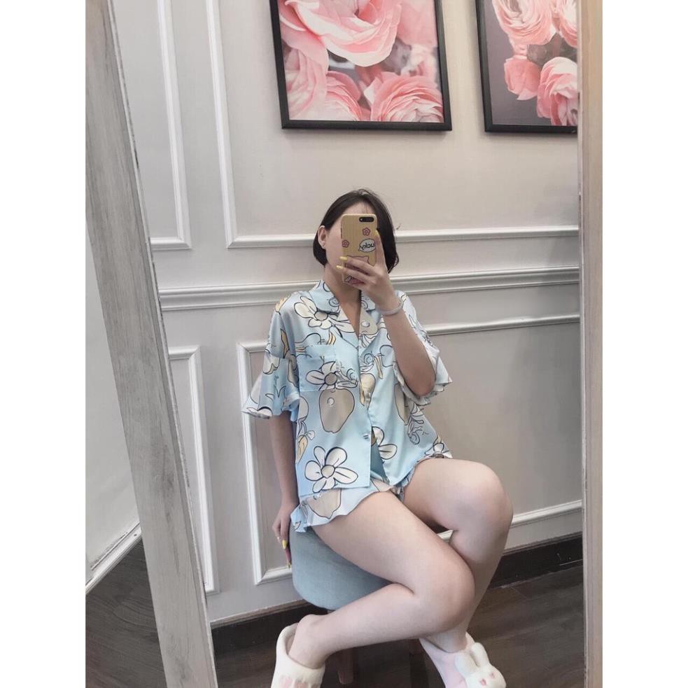 Bộ ngủ lụa Pizama tay bèo hàng cao cấp