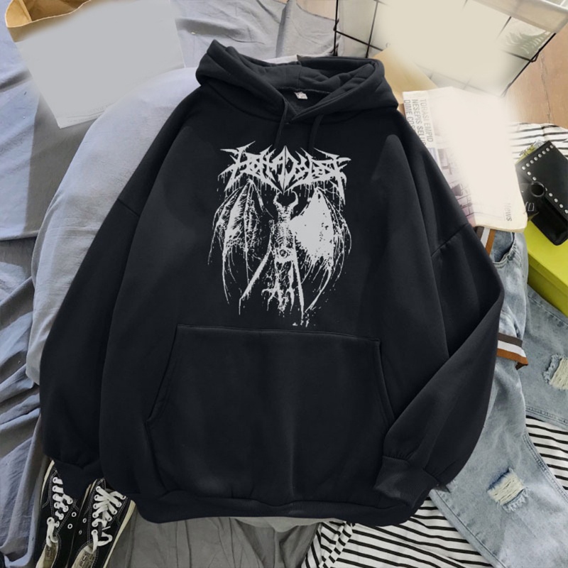 Áo hoodie tay dài in họa tiết bộ xương phong cách gothic thời trang cá tính cho nữ