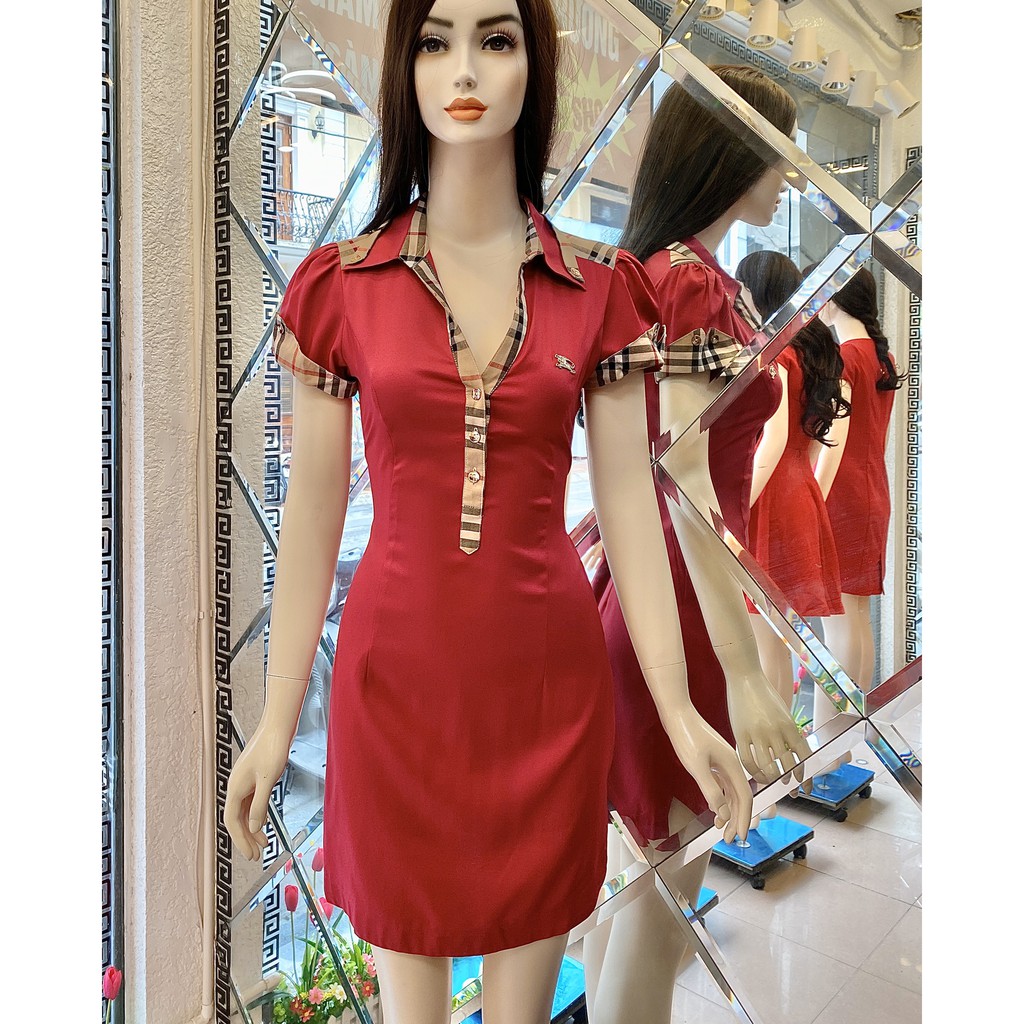 Đầm nữ burbery cổ đức nịnh eo vải dày dặn mềm mịn