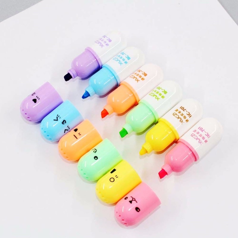 Bút đánh dấu highlight dạ quang sét 6 bút nhớ dòng 6 màu lựa chọn hình dễ thương