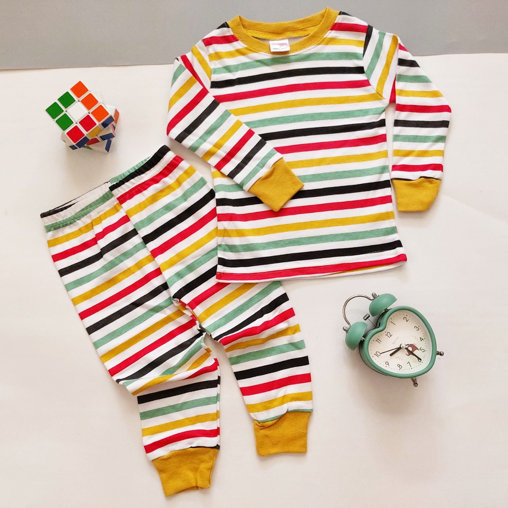 [THANH LÝ] Bộ cotton kẻ dài tay cho bé trai và bé gái