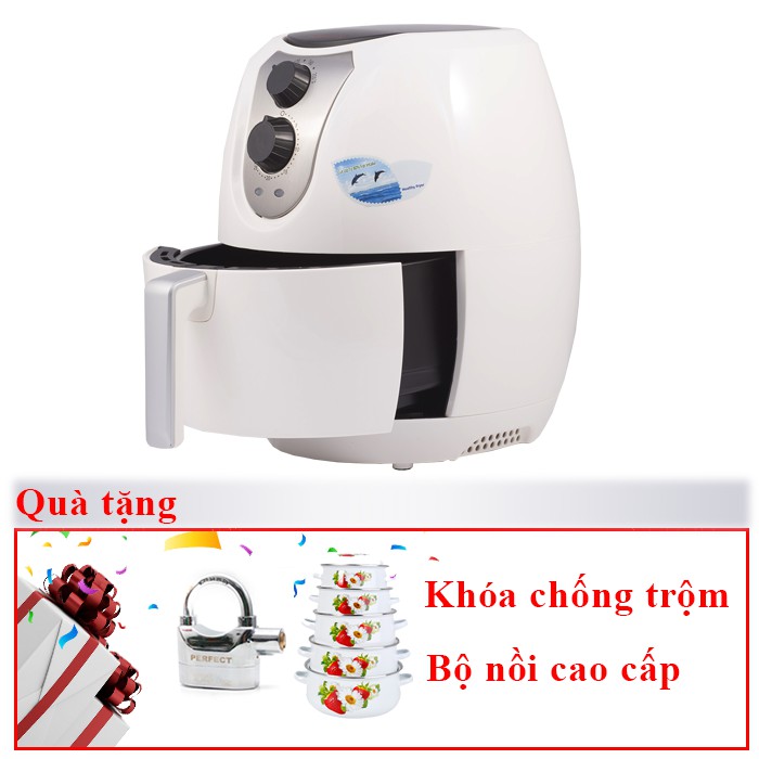 NỒI CHIÊN KHÔNG DẦU PERFECT USA GLA-60BỘ NỒI MEN 5 MÓN+ Ổ KHÓA CHỐNG TRỘM