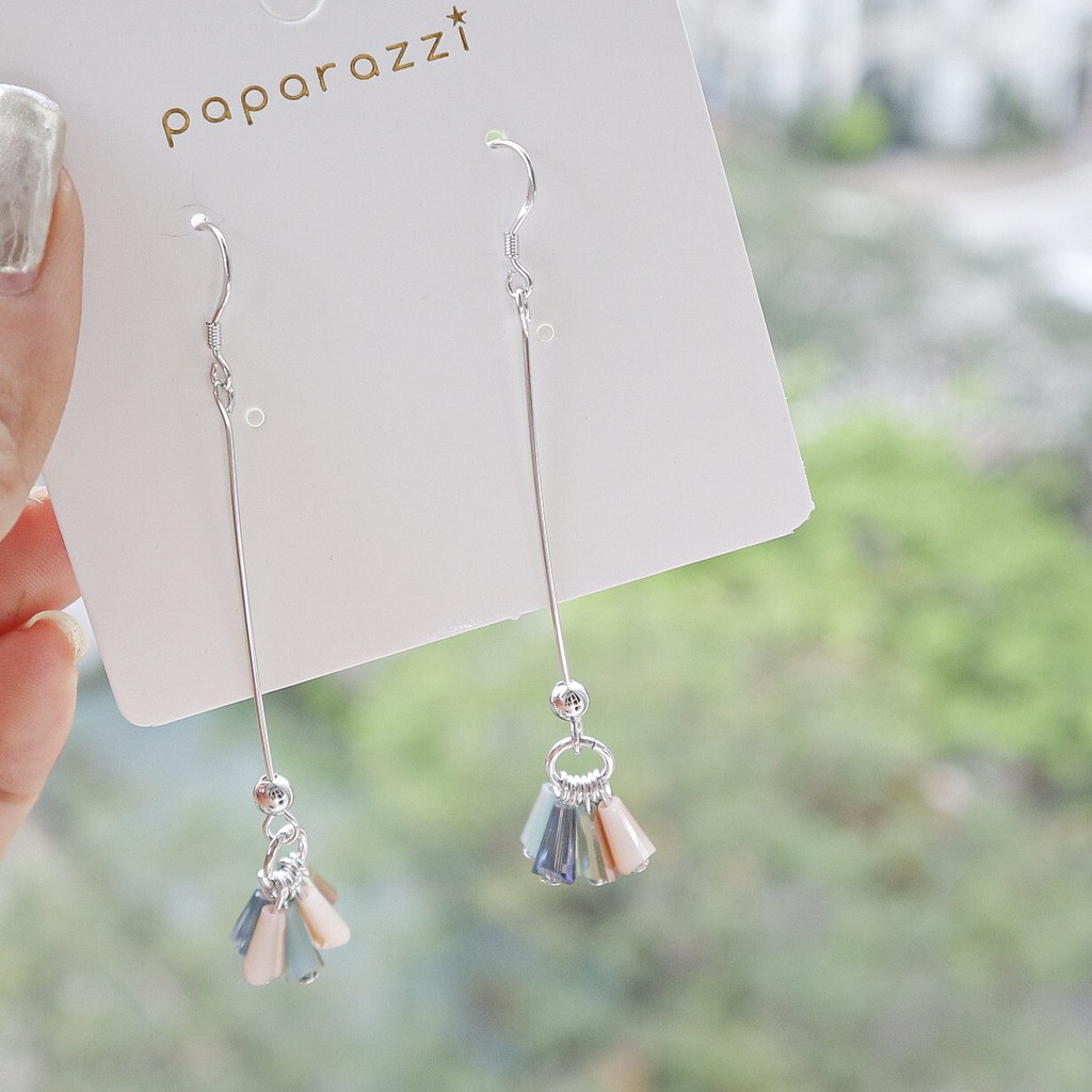 bông tai bạc nữ 925 30% dài đá màu sắc tua rua july accessorize BT022