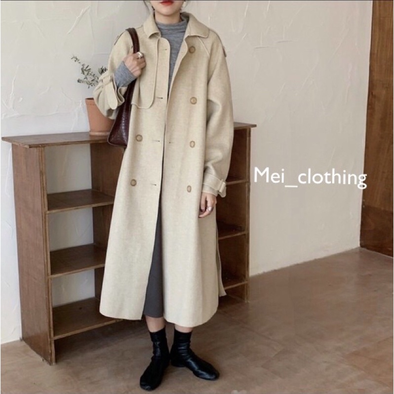 Áo khoác mangto dạ dáng dài 1 lớp kèm đai/ tay rút diều chỉnh