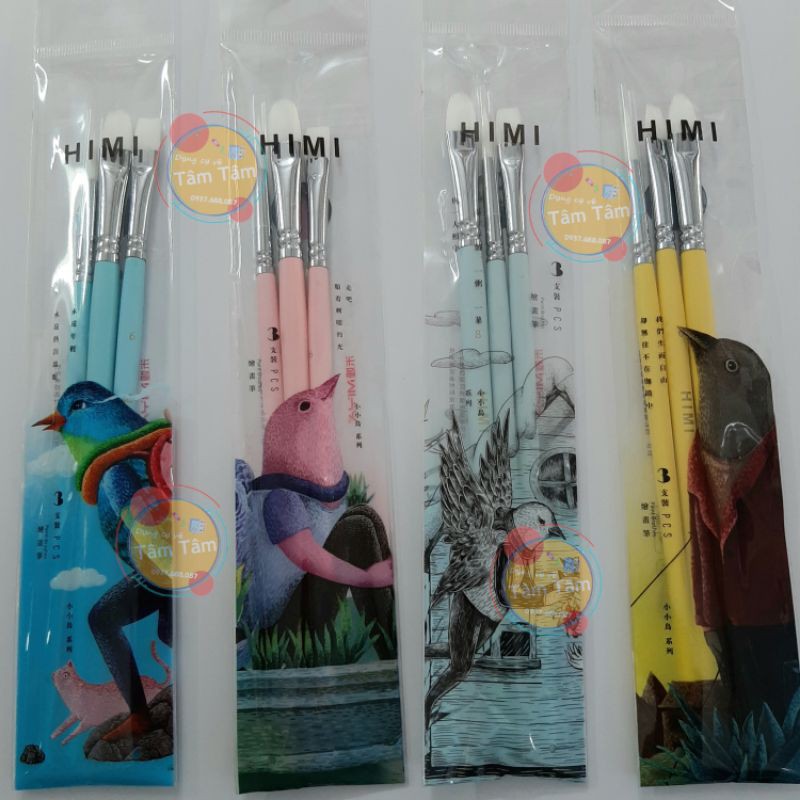 [ TÂM TÂM ]-Bộ cọ vẽ Himi 3 cây, Cọ vẽ màu thạch Himi 3 cây-