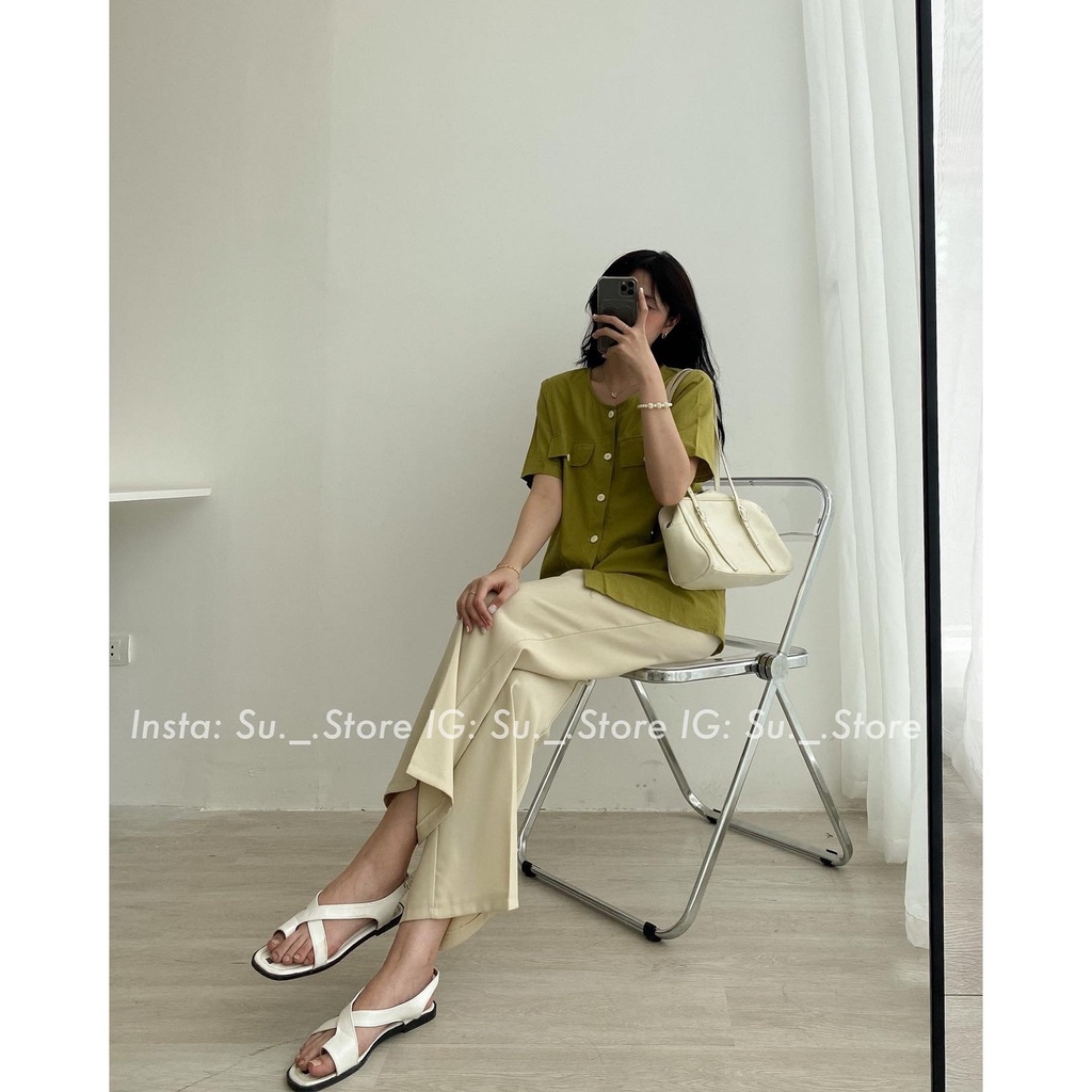 Áo sơ mi thô trơn 2 túi trước cổ tròn A2283 SUSTORE