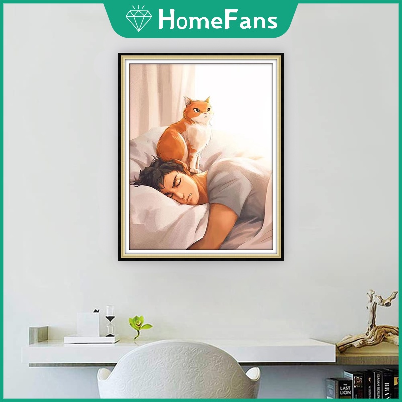 Bộ Tranh Đính Đá 5D Tự Làm 30x40cm / 40x50cm Hình Người Và Thú Cưng Dễ Thương Trang Trí Nhà Cửa