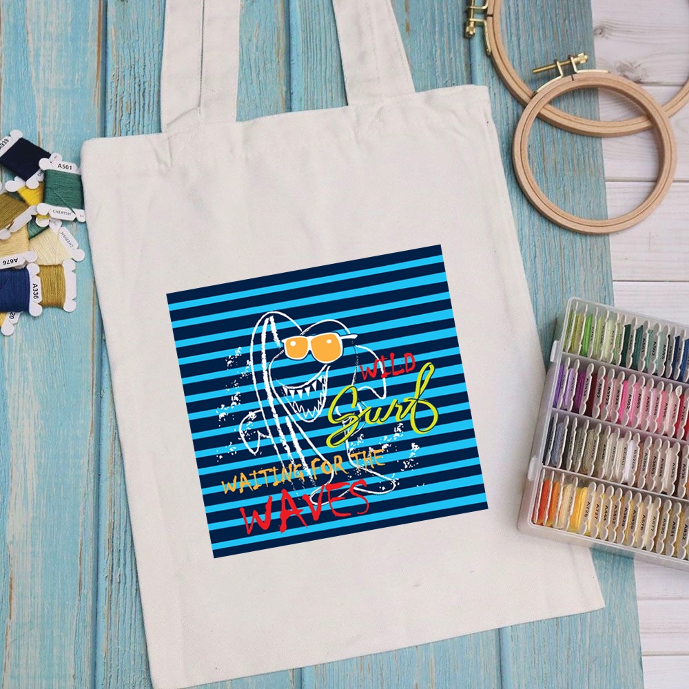 Túi vải túi Tote KID - Mẫu 2 vải canvas dày đẹp cho nữ có khóa miệng đi học đi chơi. In hình theo yêu cầu