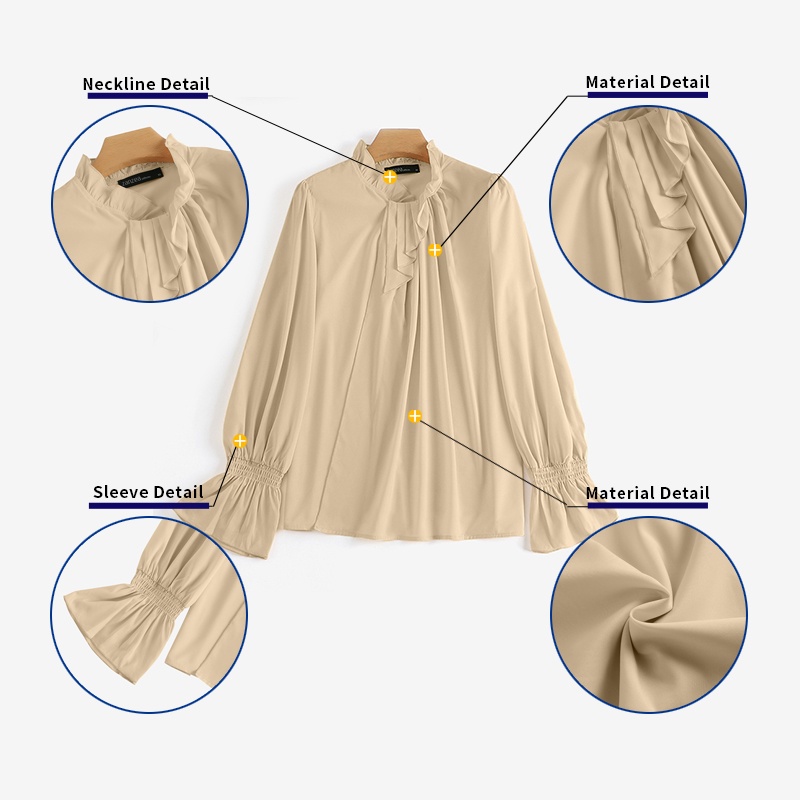 Áo Zanzea kiểu tay dài loe thắt dây màu trơn phong cách Hàn Quốc dành cho nữ