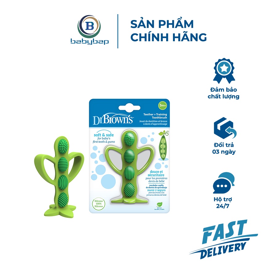 Gặm Nướu + Bàn Chải Đánh Răng 100_ silicone - Đậu Xanh Peapod Dr brown_s