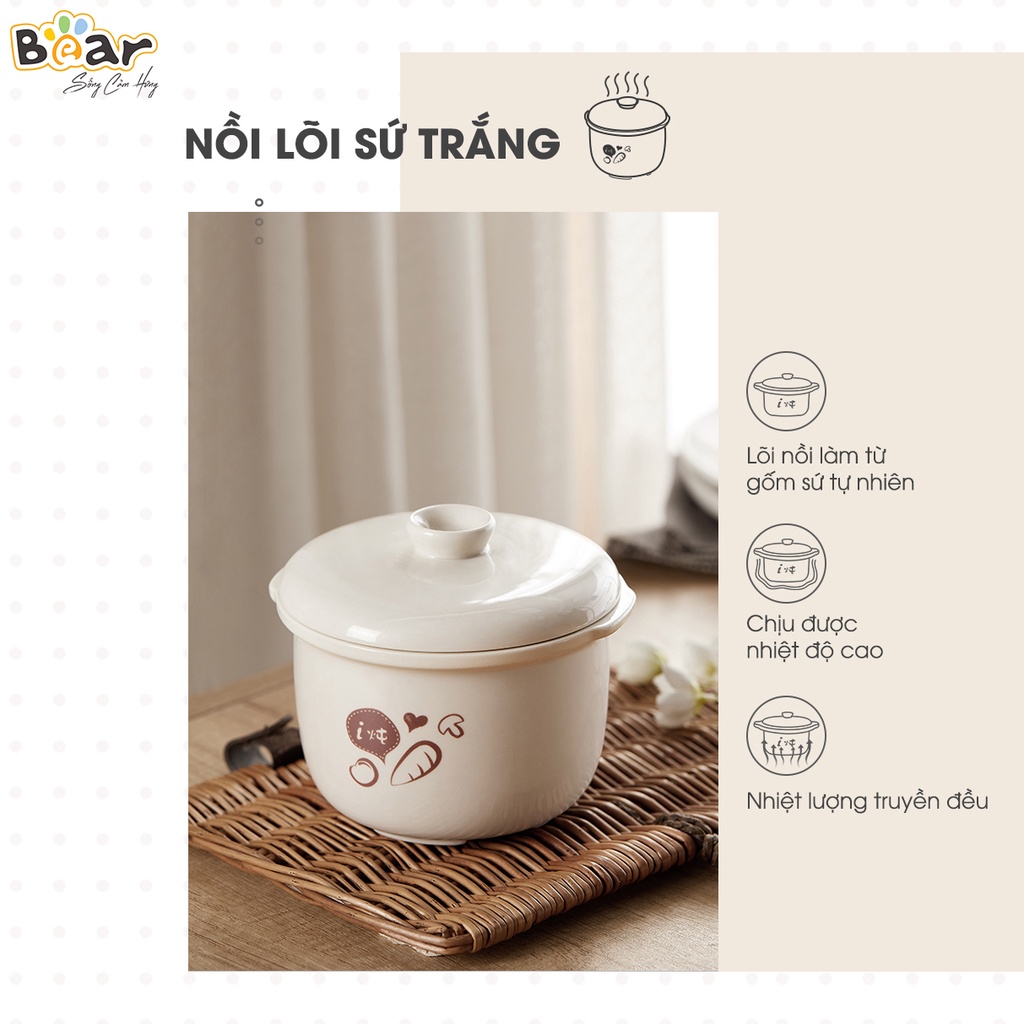 Nồi Nấu Chậm 0,8L Bear Chính Hãng, Nấu Cháo, Hầm, Hấp, Chưng Yến Bản Quốc Tế Bảo Hành 18 Tháng - SUBE001