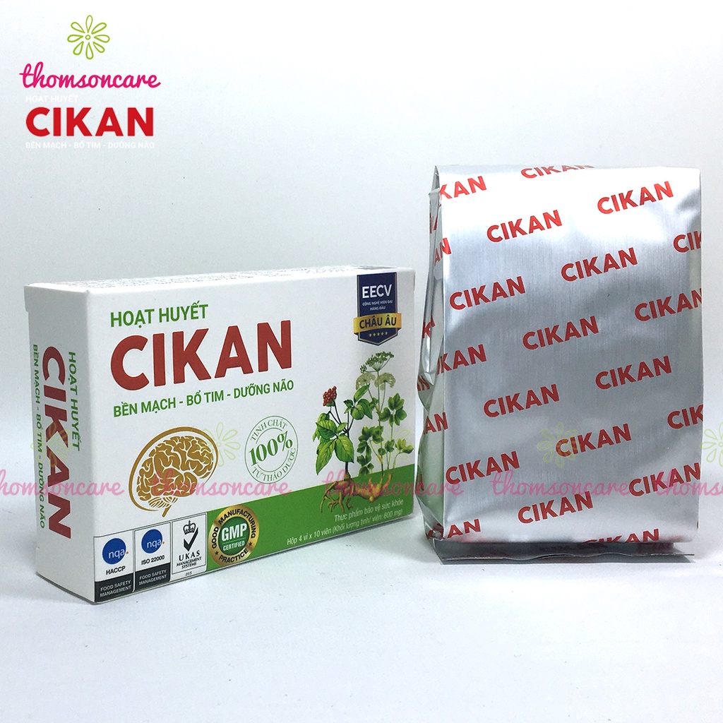 Hoạt huyết dưỡng não Cikan, bền mạch, bổ tim có thêm đan sâm, tam thất, Ginkgo Biloba - Hộp 40 viên