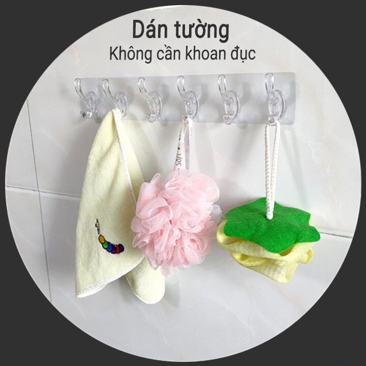 Móc dán tường trong suốt 6 nhánh siêu chắc chắn