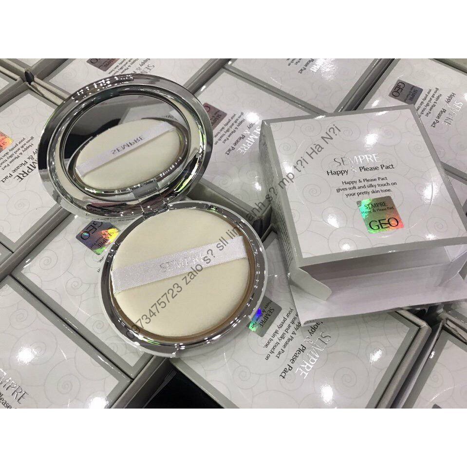 (chính hãng giá rẻ) Phấn Geo Trắng siêu mịn Sempre Happy & Please Pact