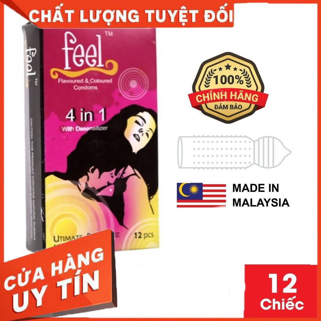 (CÓ CHE TÊN) Bao Cao Su FEEL 4 IN 1 - Bi Gai - Kéo Dài Thời Gian Quan Hệ - Hộp 12c