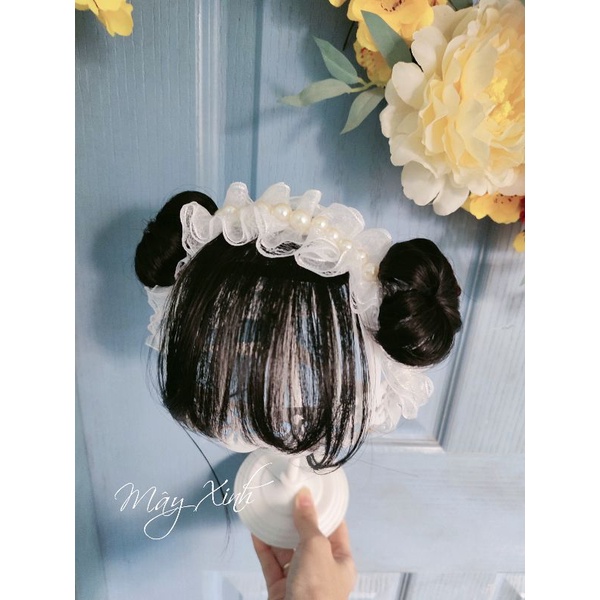 Băng đô tóc giả đính hạt 2 lớp xinh cho bé