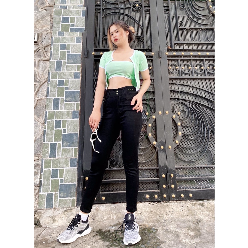 Quần jeans skinny cạp cao 2 cúc dài 98cm (có bigsize) - quần bò lưng siêu cao co giãn