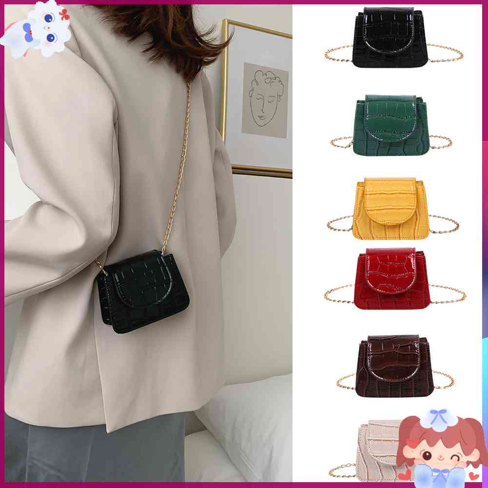 ✿Mars144✿Túi Da Đeo Chéo Mini Màu Trơn Thời Trang Dành Cho Nữ✿