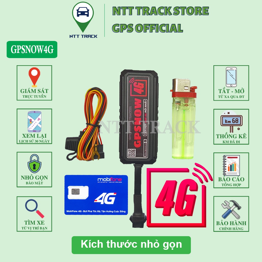 Định vị xe máy ô tô GPSNOW4G chống trộm giám sát vị trí gps chính xác, bảo hành 12 tháng NTT TRACK