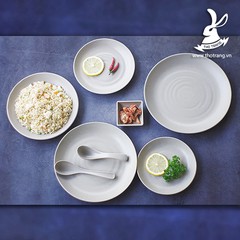 Dĩa ảo tròn sóng màu nâu nhựa Melamine đựng các món xào, chiên