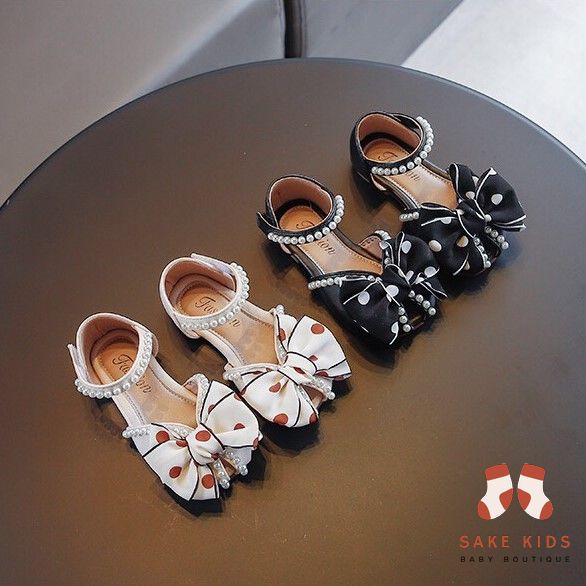 Giày bệt bé gái, Giày búp bê phối Nơ lớn Chấm bi đáng yêu phối quai dán đính ngọc chất da mềm phong cách Hàn Quốc M669
