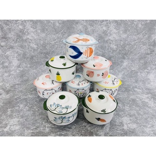 Thố nắp thố chưng yến gốm sứ Bát Tràng cao cấp dung tích 600ml cao 11cm đường kính 12cm