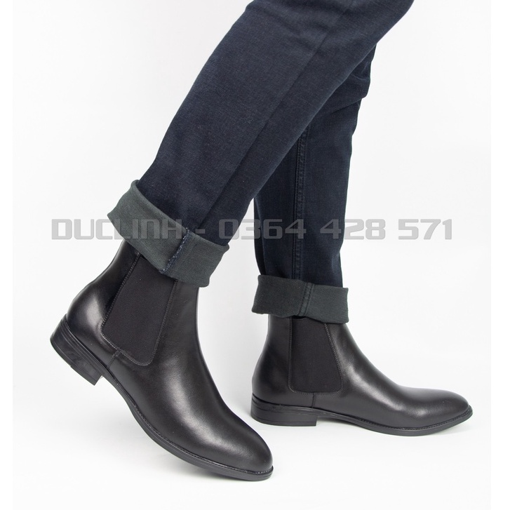 [TẶNG TẤT KHỬ MÙI] Giày Chelsea Boots Da Bóng, Màu Đen độc quyền, hỗ trợ tăng chiều cao bí mật 5cm, dễ phối đồ | BigBuy360 - bigbuy360.vn