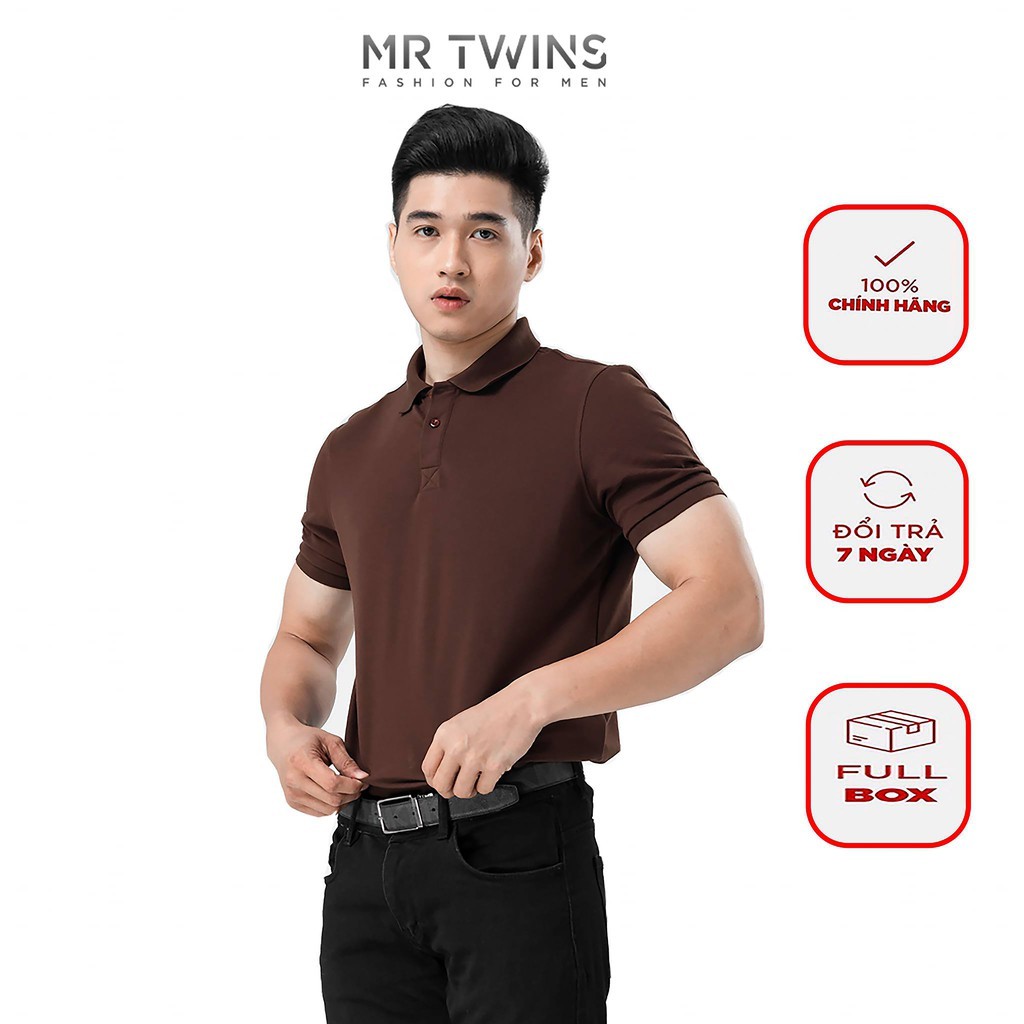 Áo Thun Polo Nam Cổ Bẻ Màu Nâu Vải Cotton Cá Sấu Thương Hiệu MrTwins®