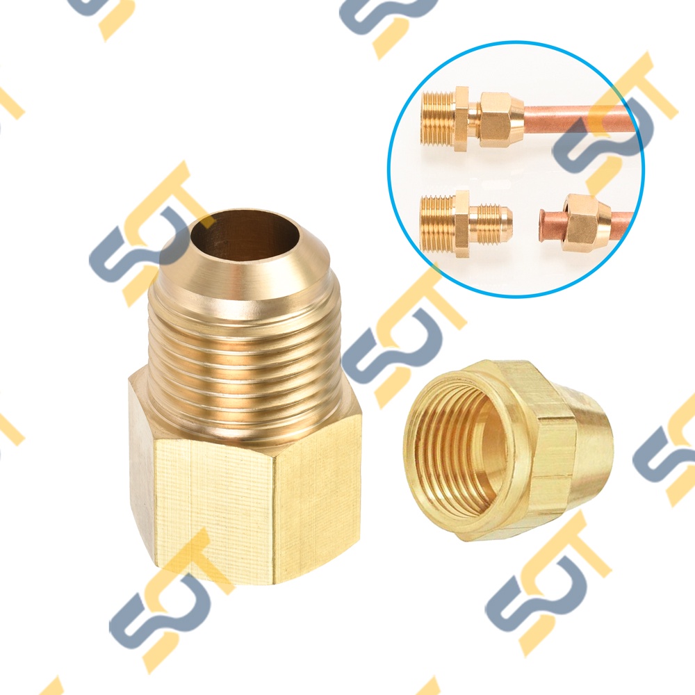 [HÀN ỐNG ĐỒNG] Ren trong G1/4 (13) nối côn lồi cho điện lạnh & khí nén (Brass Flare Male Connector) - Rắc co ren NPT