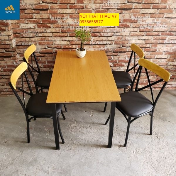 GHẾ ĂN CHỮ X_SẮT MẶT GỖ-cafe
