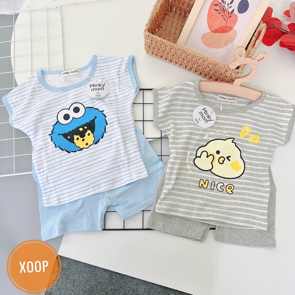 Sale !!! Bộ cộc tay cotton xuất dư kẻ in họa tiết  mặt hề cho bé  Shop Phúc Yến