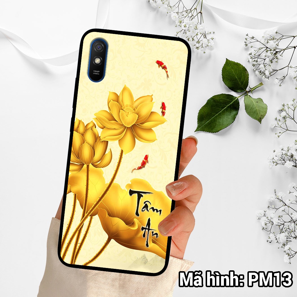 Ốp điện thoại XIAOMI REDMI 9A/9C in hình hoa sen,cá chép phong thủy – lưng kính tráng gương viền dẻo