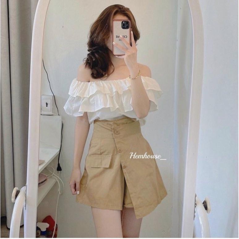 GIÁ XƯỞNG Sét Áo Sơ Mi Bẹt Vai Tầng+chân Váy Nude Đắp🥰 MIA SHOP | BigBuy360 - bigbuy360.vn