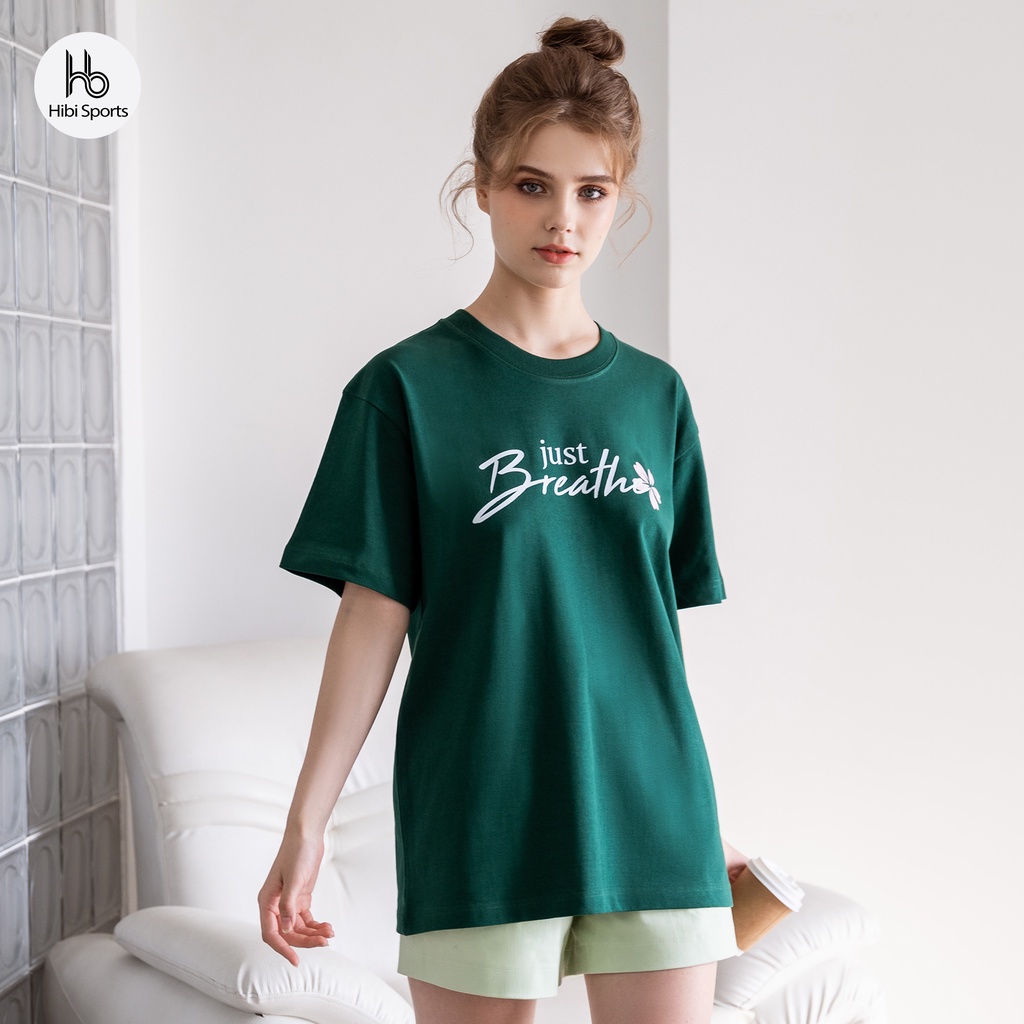 Áo thun tay lỡ Hibi Sports chữ JUST BREATHE ST004 kiểu phông unisex nam nữ, vải cotton Premium, form oversize