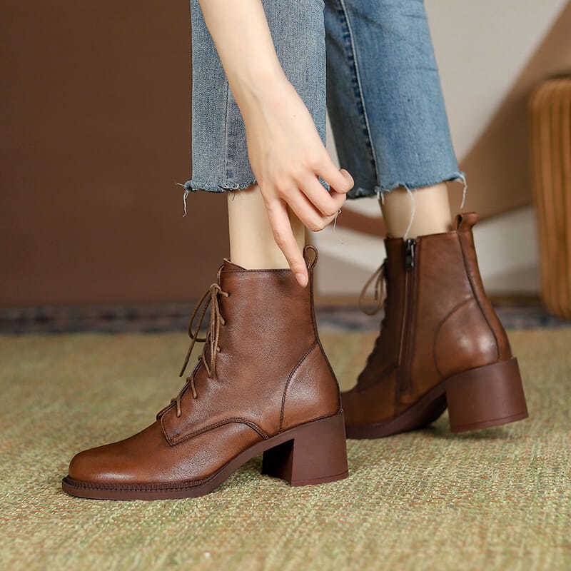 Giày Boot Martin Cao Gót Mũi Tròn Phong Cách Retro Anh Quốc Cho Nữ