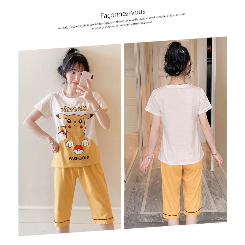 Bộ Đồ Ngủ Cotton Hình Pikachu Đáng Yêu Quyến Rũ Cho Nữ