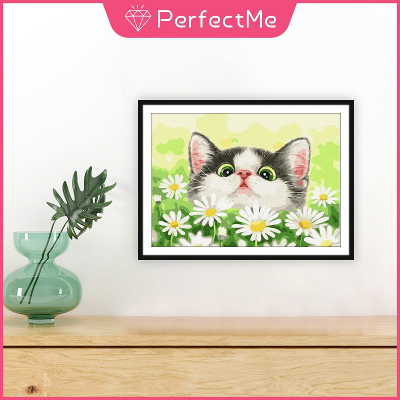 Bộ tranh đính đá 5D họa tiết chú mèo và hoa độc đáo kích thước 40×30cm DIY dùng trang trí nhà cửa